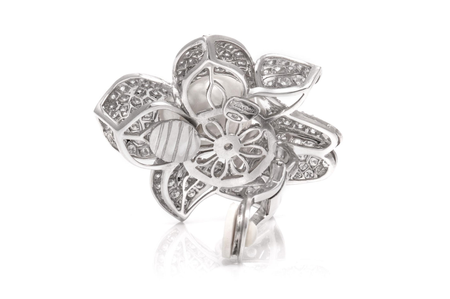 Vintage 1950s Pearl and 13.50 Carat Diamond Flower Earrings