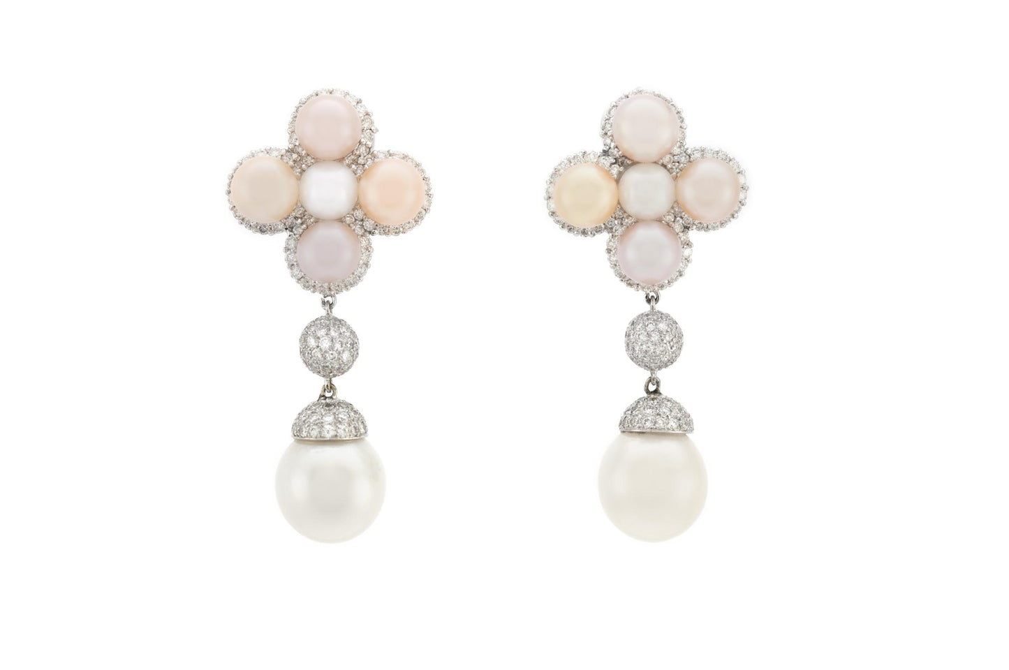 Pearl Dangle Earrings with Diamonds