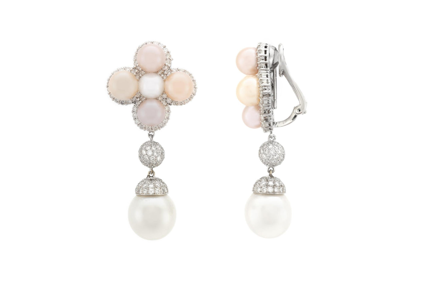 Pearl Dangle Earrings with Diamonds