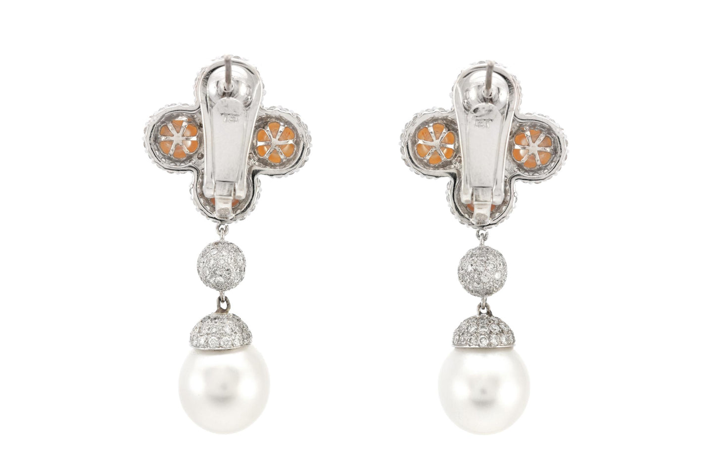 Pearl Dangle Earrings with Diamonds