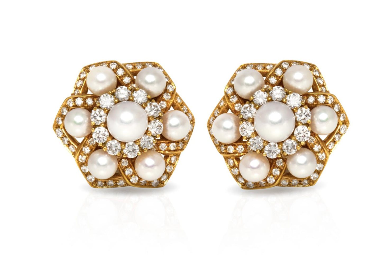 Vintage 1970s Pearl and 5.00 Carat Diamond Earrings