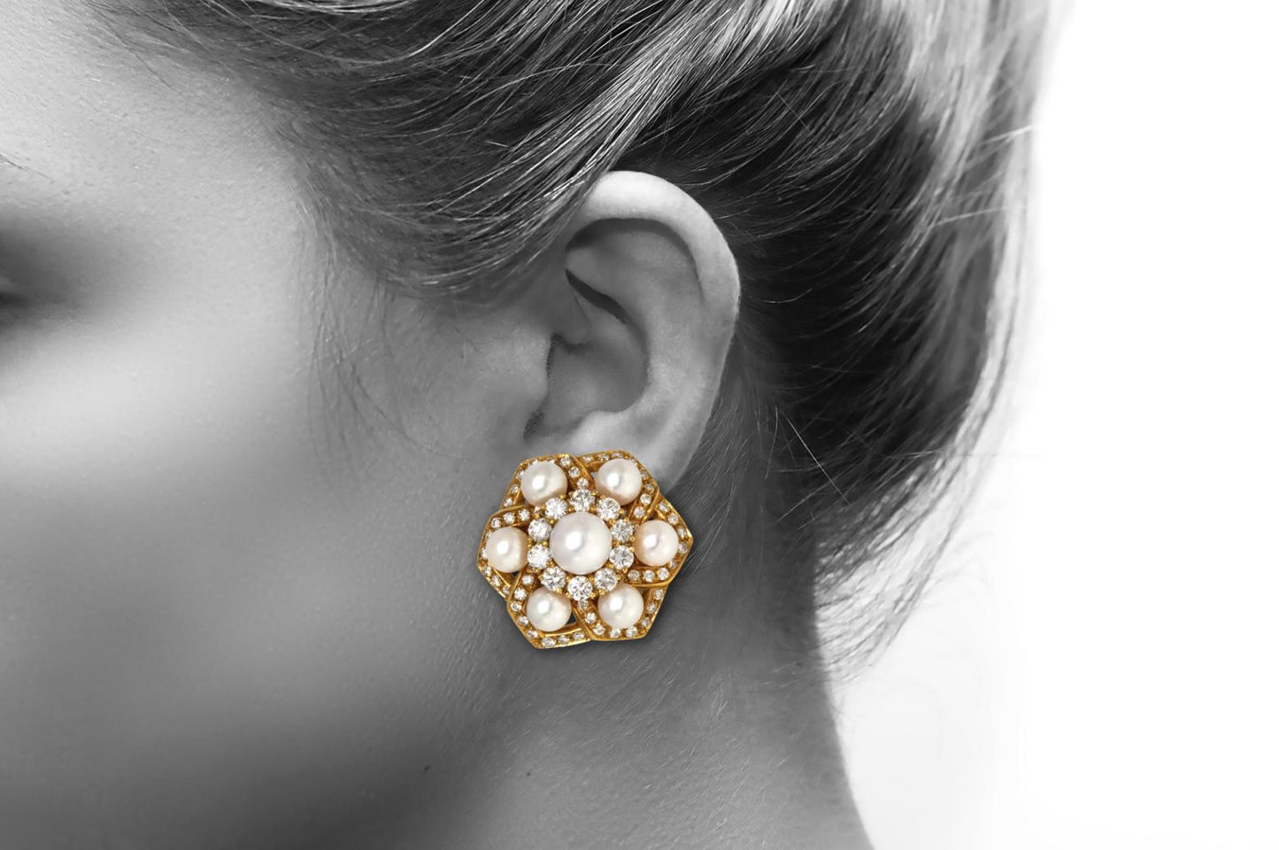 Vintage 1970s Pearl and 5.00 Carat Diamond Earrings