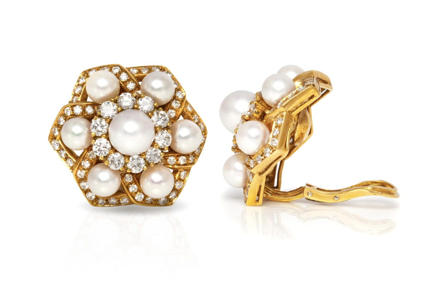 Vintage 1970s Pearl and 5.00 Carat Diamond Earrings