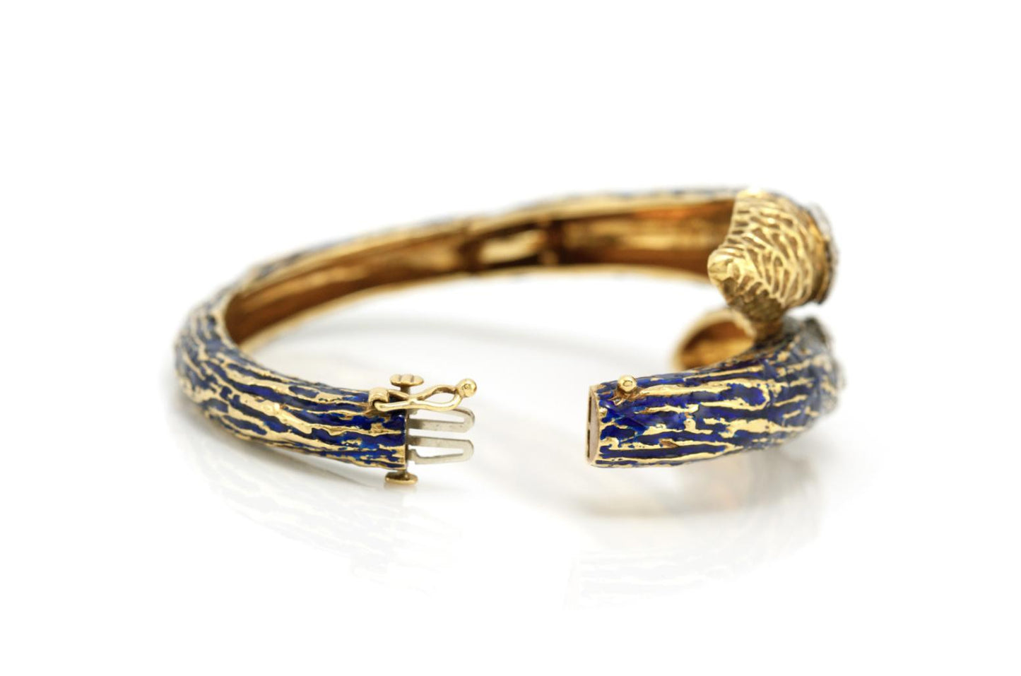 Vintage 1970s Enamel Bypass Hinged Bangle with Diamonds