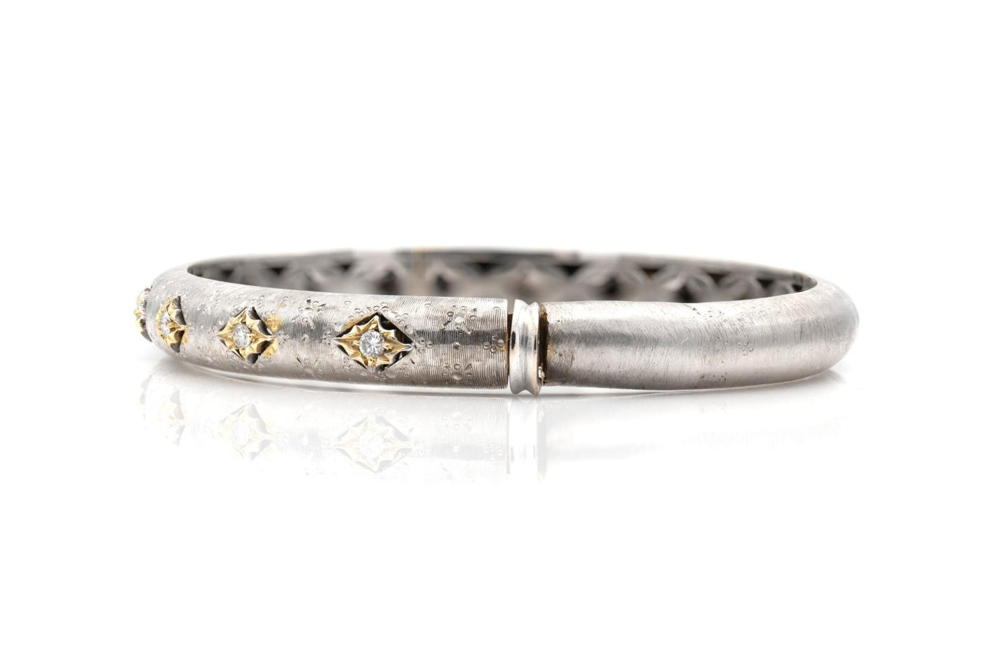White Gold Hinged Bangle with Diamonds