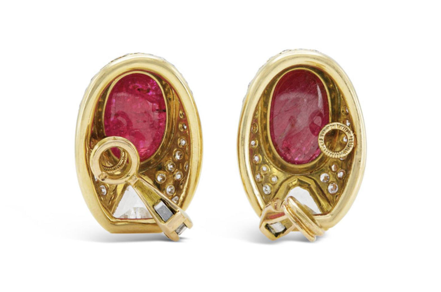 Vintage 1980s Cabochon Ruby Earrings with Diamonds