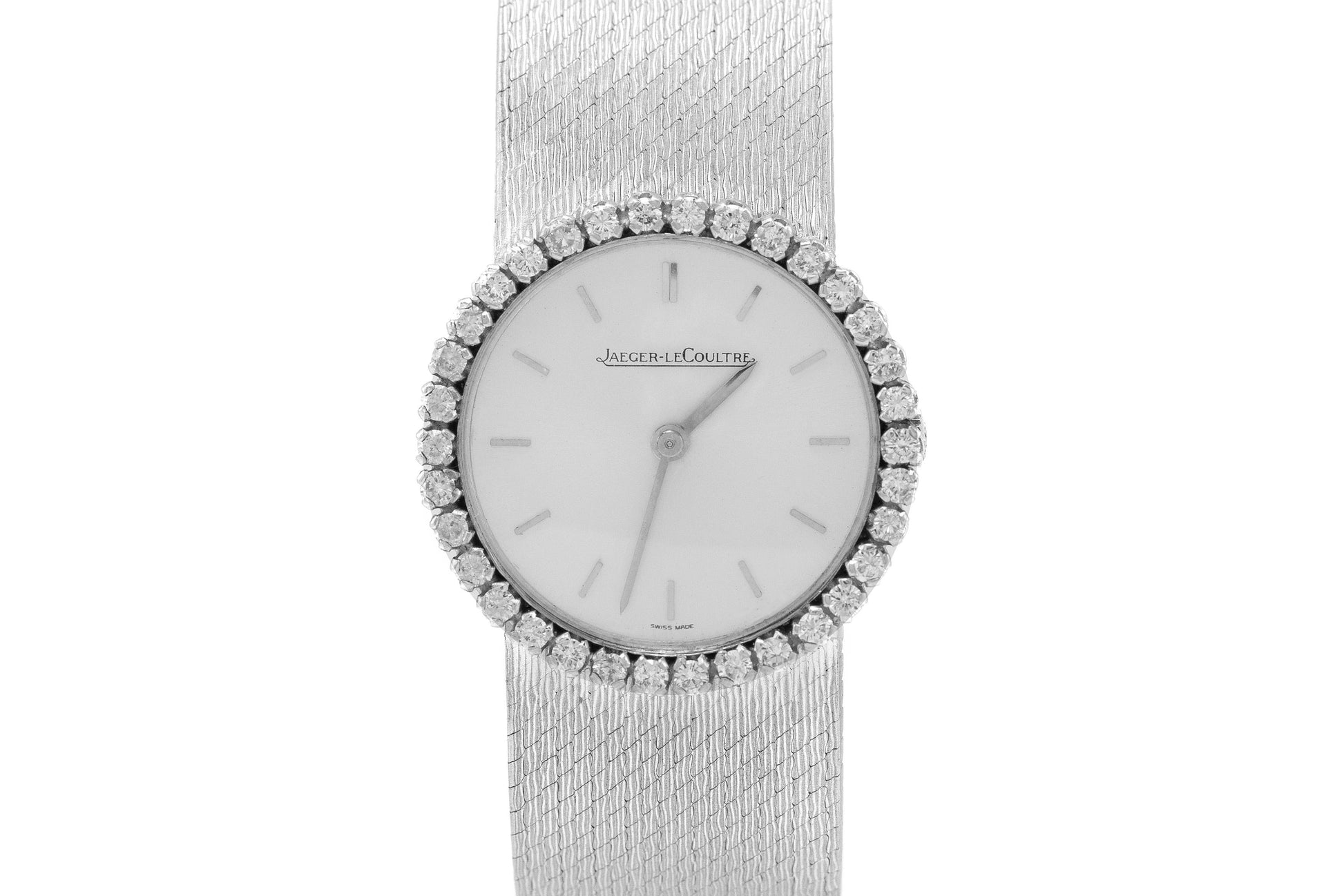 Vintage 1960s Jaeger Le Coultre White Gold Watch with Diamonds