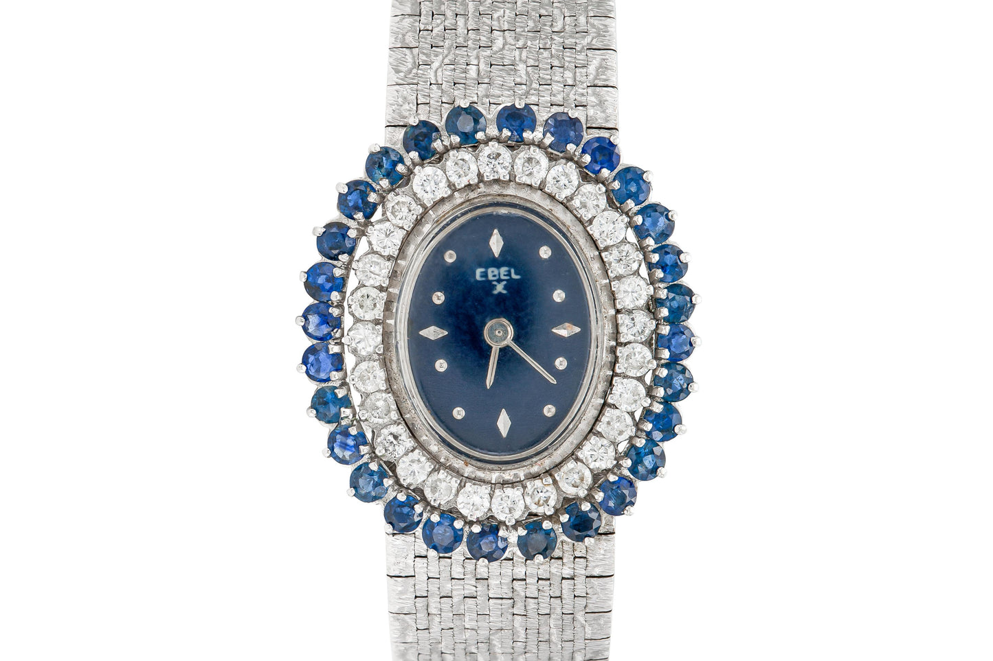 Vintage 1960s Ebel White Gold Watch with Diamonds and Sapphires