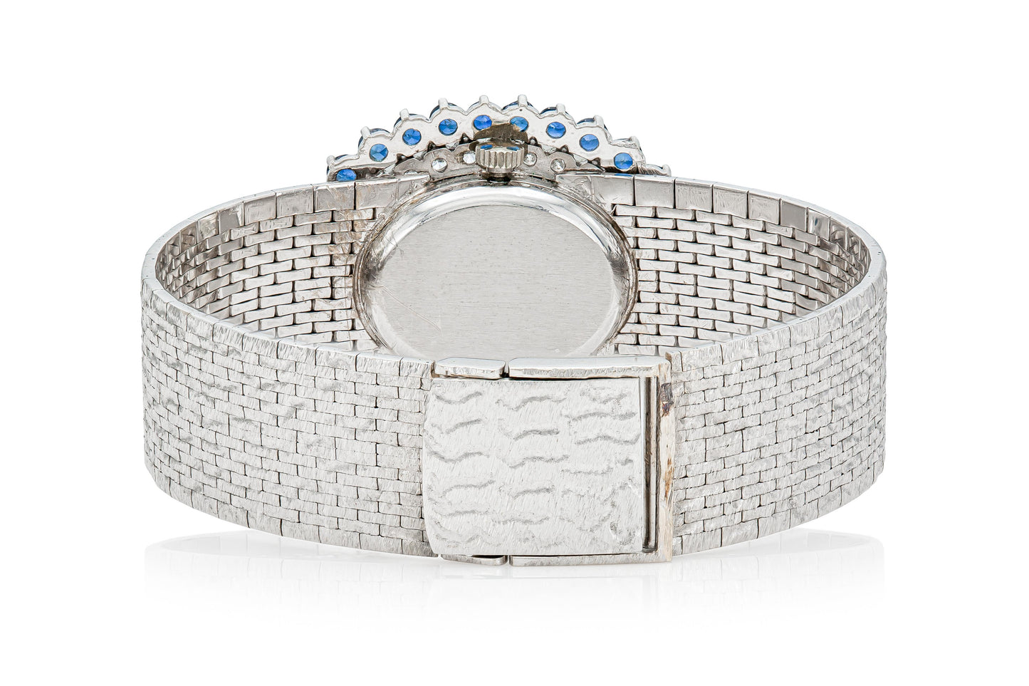 Vintage 1960s Ebel White Gold Watch with Diamonds and Sapphires