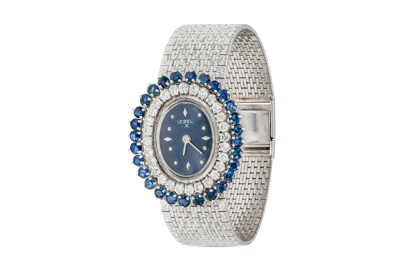 Vintage 1960s Ebel White Gold Watch with Diamonds and Sapphires