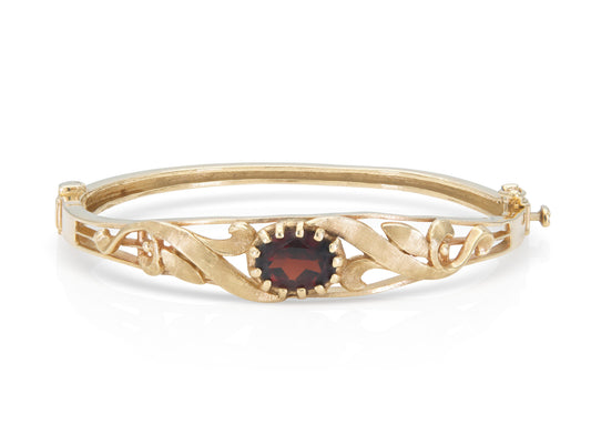 Antique Victorian Garnet & Gold Hinged Bangle Bracelet