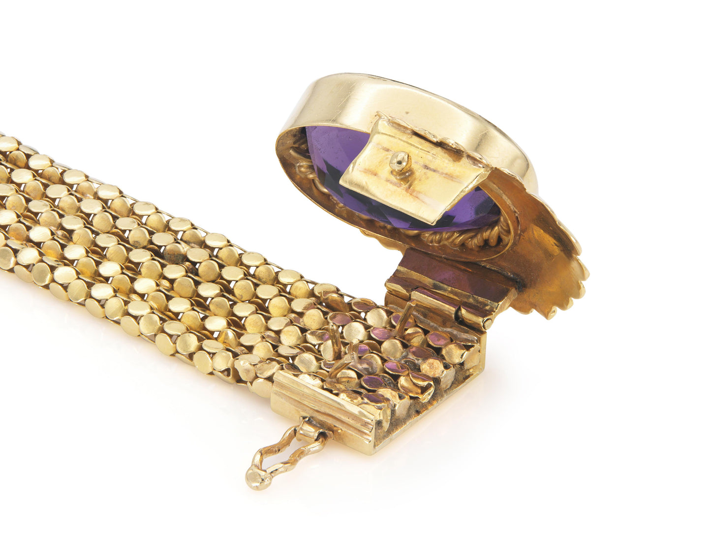 Vintage 1940s Retro Yellow Gold and Amethyst Tassel Bracelet