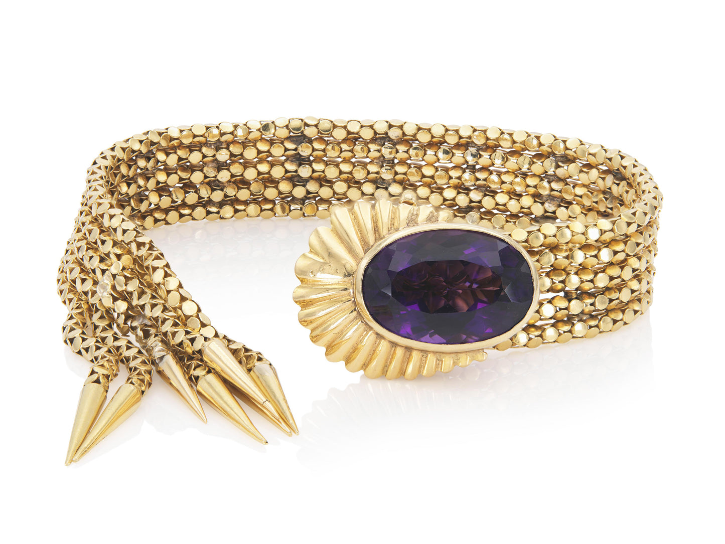 Vintage 1940s Retro Yellow Gold and Amethyst Tassel Bracelet