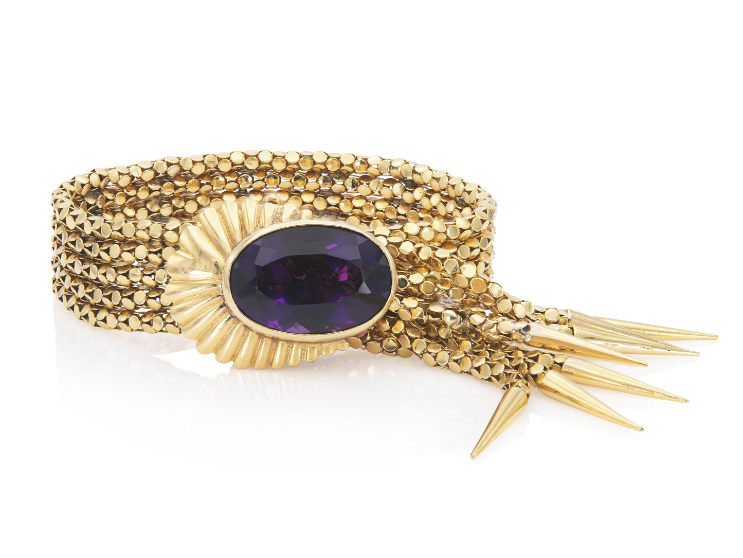 Vintage 1940s Retro Yellow Gold and Amethyst Tassel Bracelet