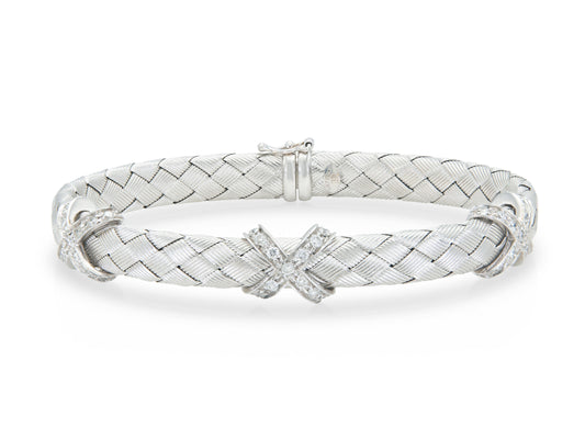White Gold Weave Flexible Bangle with Diamond Xs