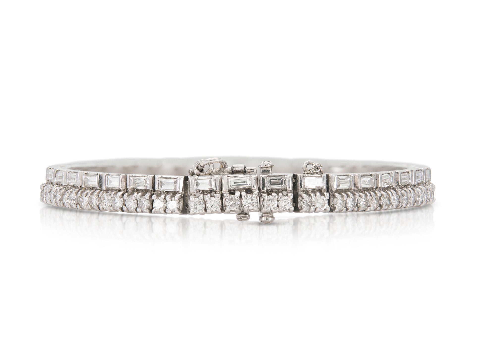 6.00 Carat Baguette and Round Brilliant Cut Diamond Line Bracelet