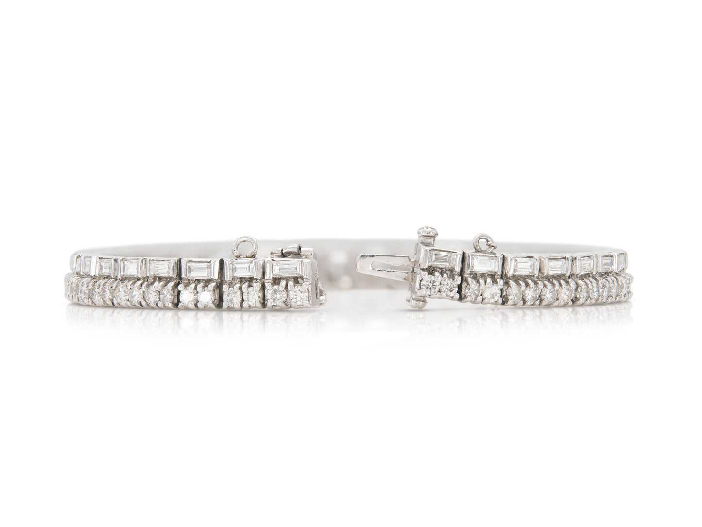 6.00 Carat Baguette and Round Brilliant Cut Diamond Line Bracelet