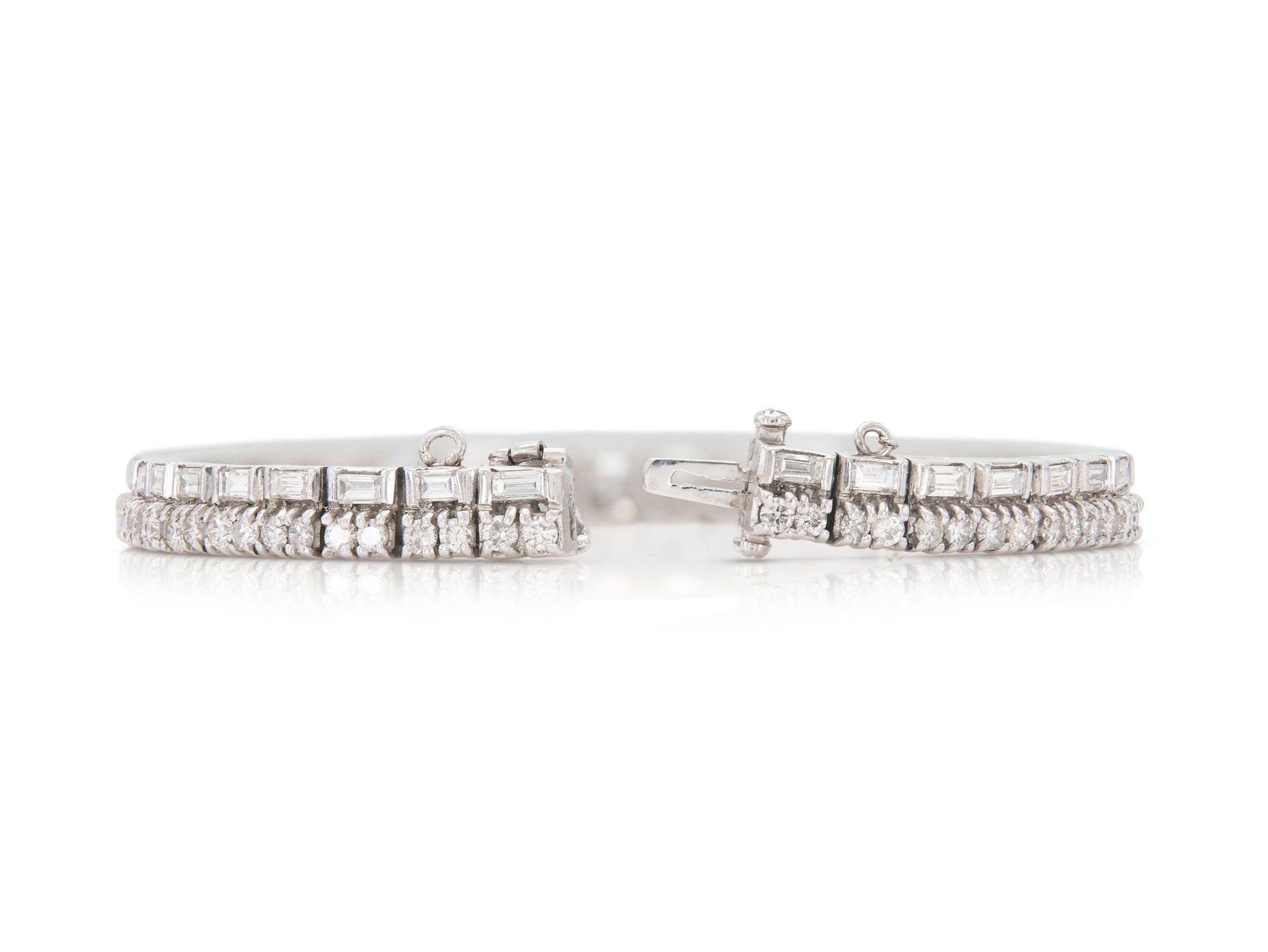 6.00 Carat Baguette and Round Brilliant Cut Diamond Line Bracelet