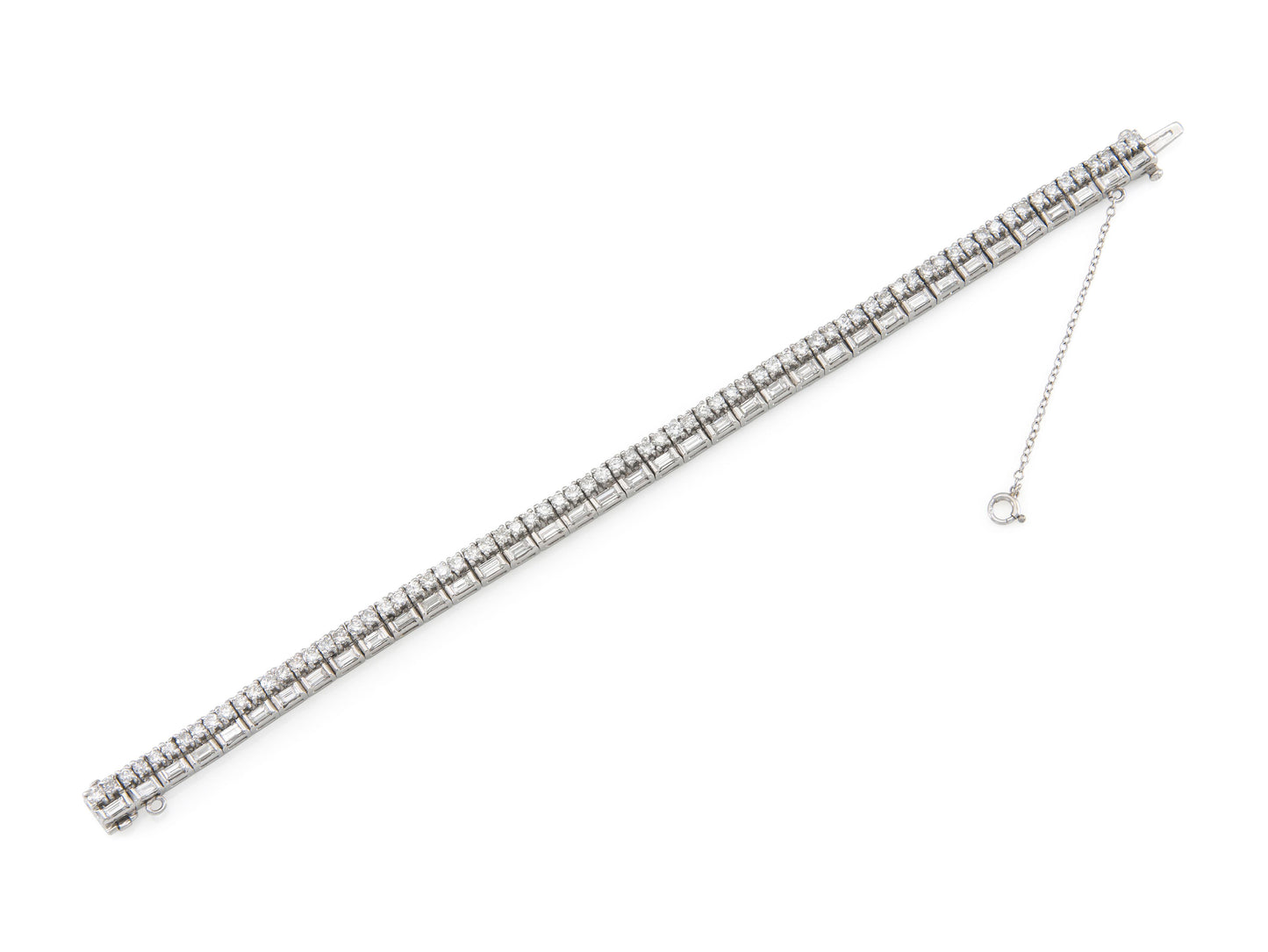 6.00 Carat Baguette and Round Brilliant Cut Diamond Line Bracelet