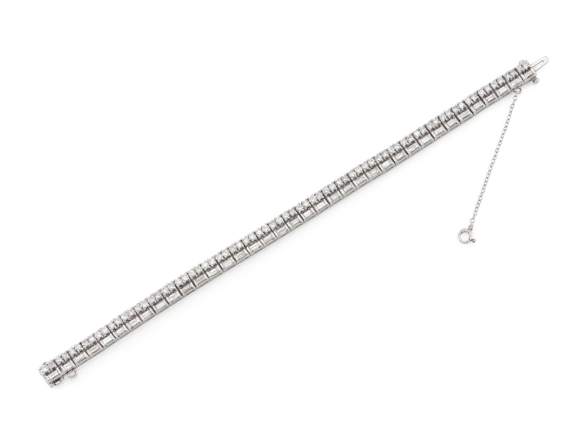 6.00 Carat Baguette and Round Brilliant Cut Diamond Line Bracelet