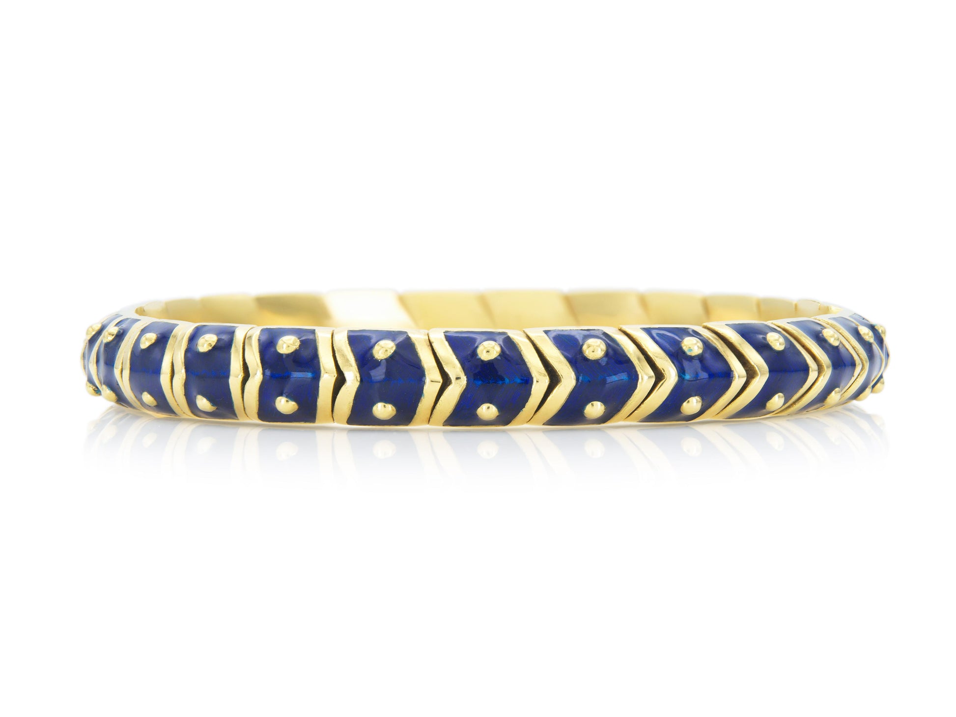 Vintage 1990s Hidalgo Blue Enamel Flexible Cuff Bracelet with Diamonds