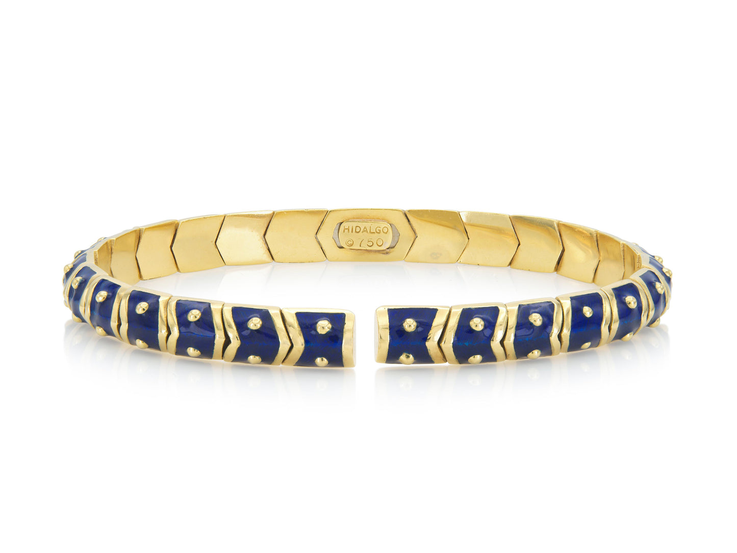 Vintage 1990s Hidalgo Blue Enamel Flexible Cuff Bracelet with Diamonds