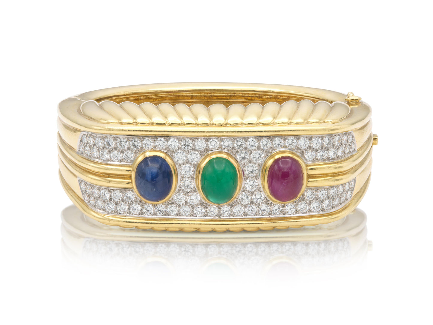 Vintage 1970s Multi-Gem Gold Bangle Bracelet