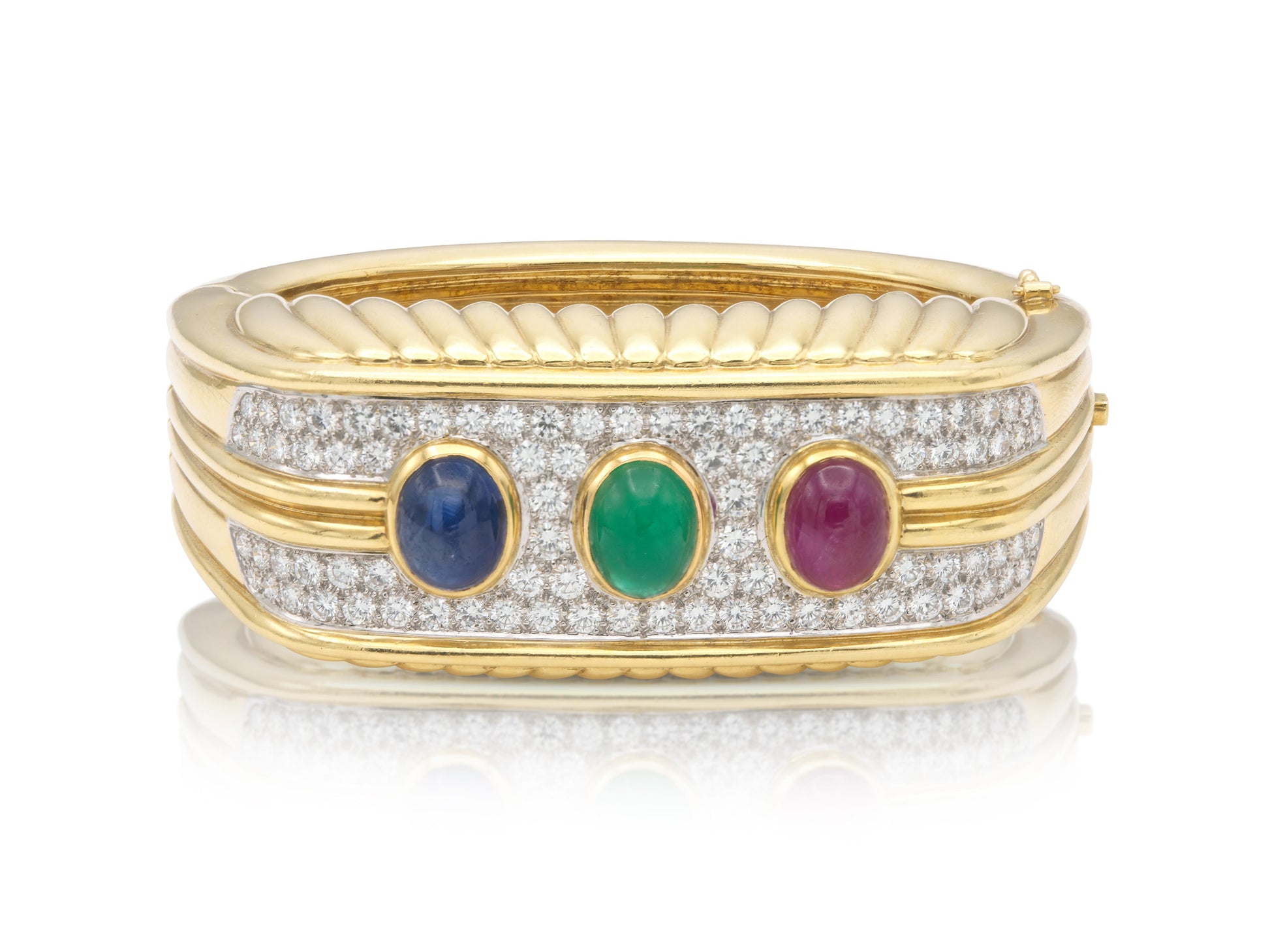 Vintage 1970s Multi-Gem Gold Bangle Bracelet