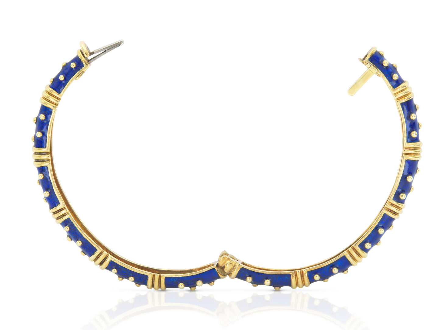Vintage 1990s Hidalgo Blue Enamel Hinged Bangle Bracelet