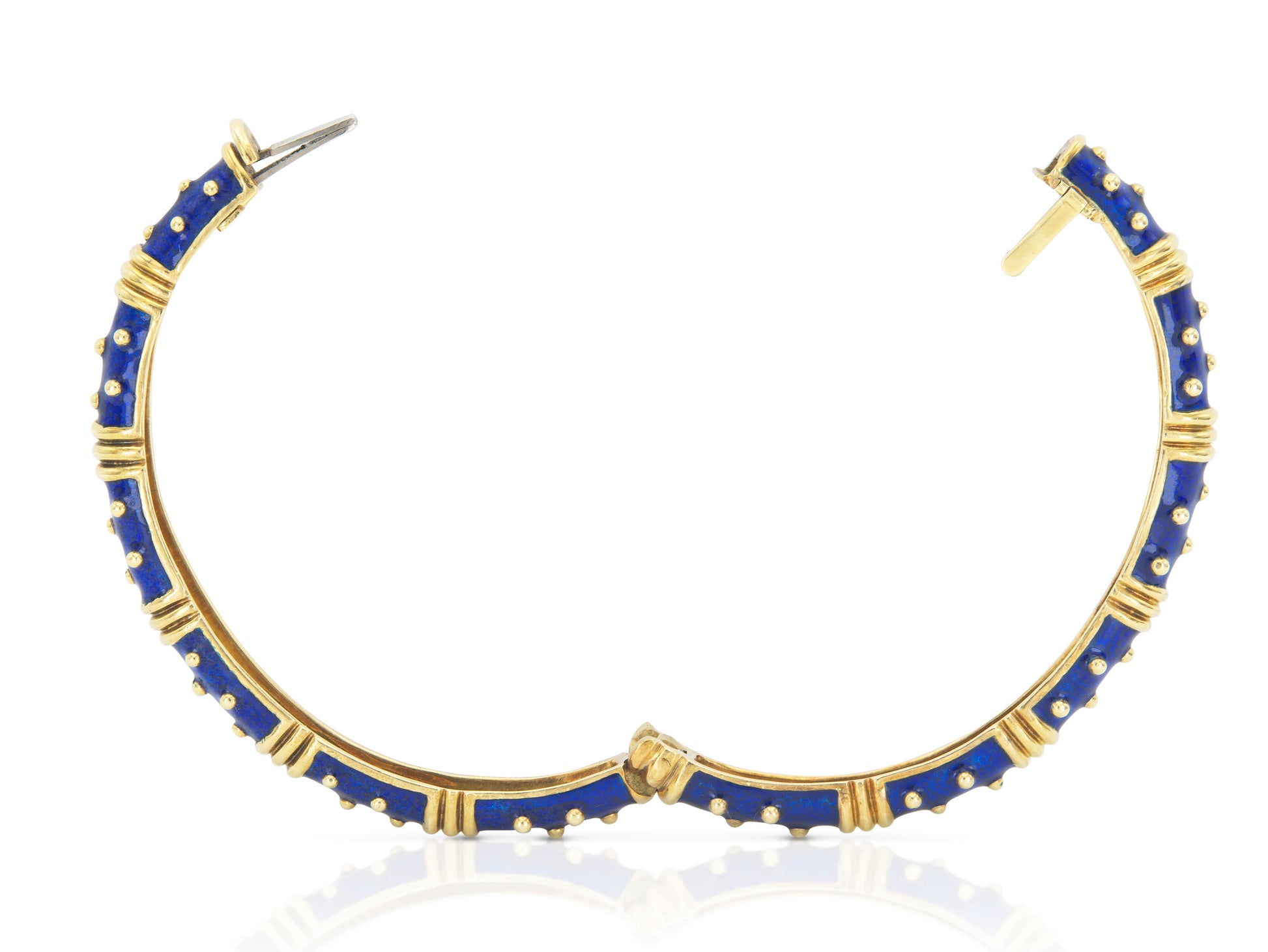 Vintage 1990s Hidalgo Blue Enamel Hinged Bangle Bracelet