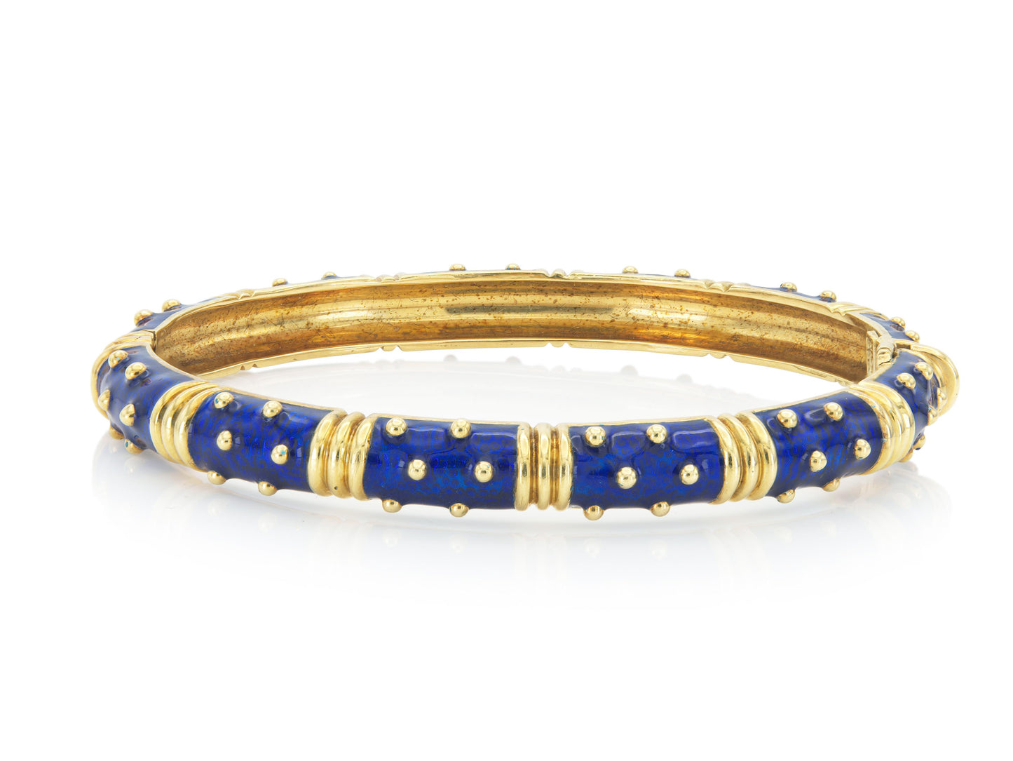 Vintage 1990s Hidalgo Blue Enamel Hinged Bangle Bracelet