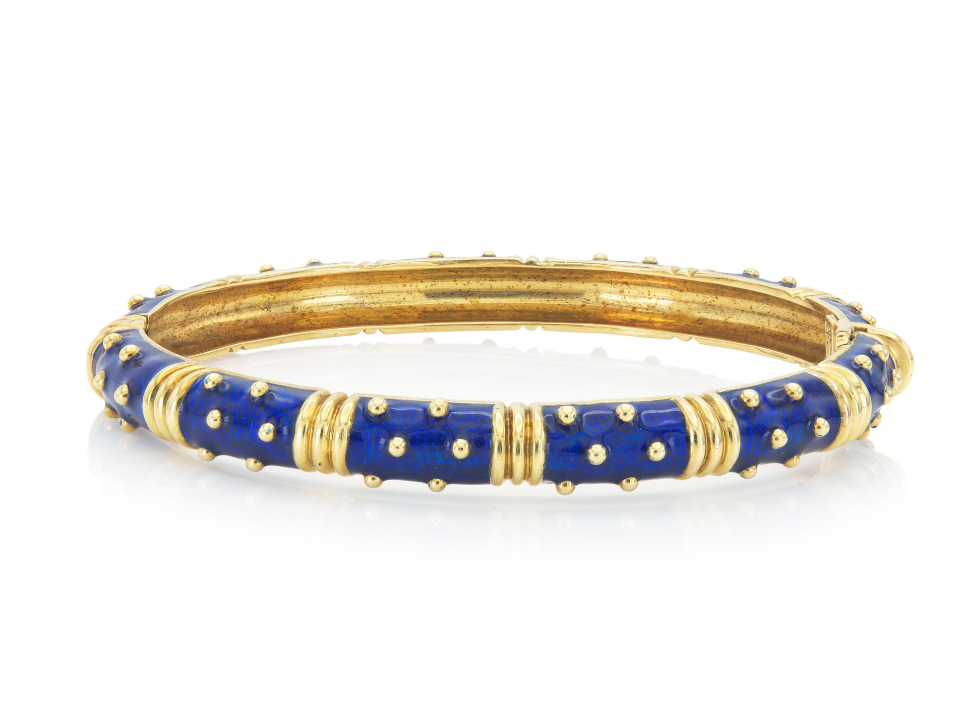 Vintage 1990s Hidalgo Blue Enamel Hinged Bangle Bracelet