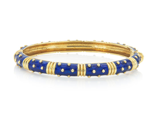 Vintage 1990s Hidalgo Blue Enamel Hinged Bangle Bracelet