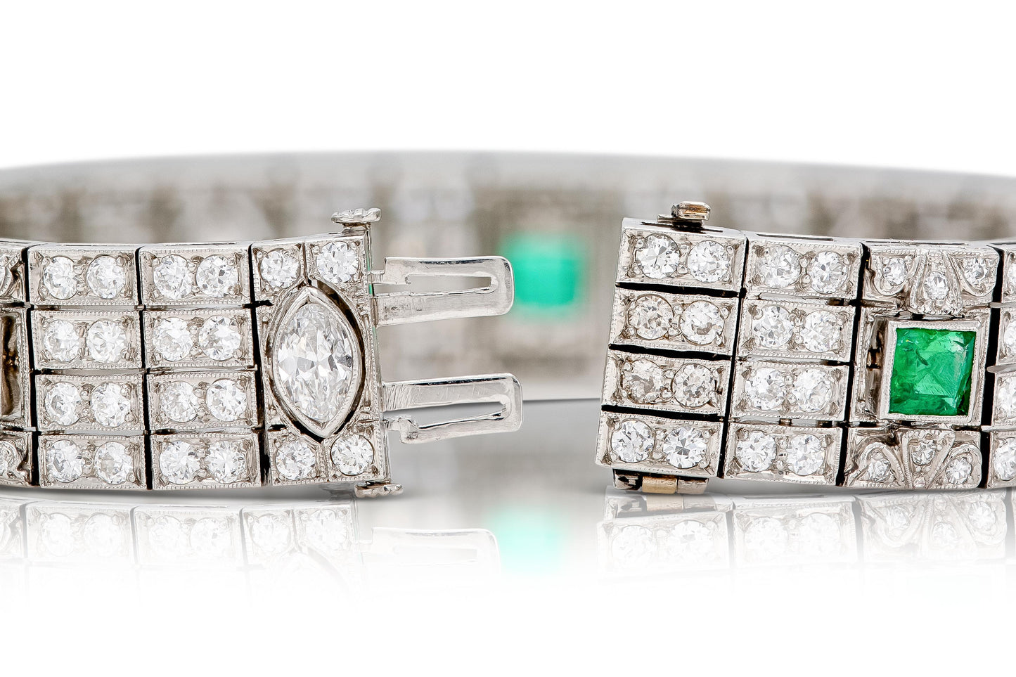 Antique Art Deco 1920s Diamond Bracelet with Emeralds