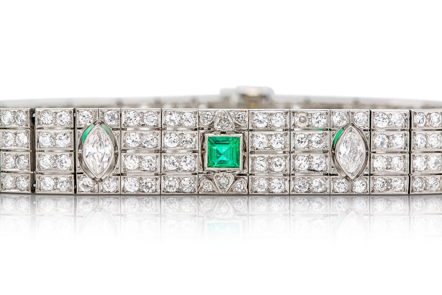 Antique Art Deco 1920s Diamond Bracelet with Emeralds