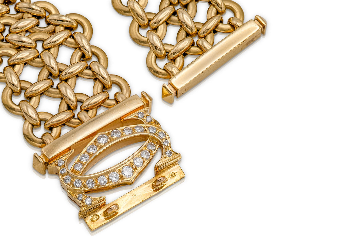 Vintage 1990s Cartier Double C Penelope 3 Row Bracelet with Diamonds