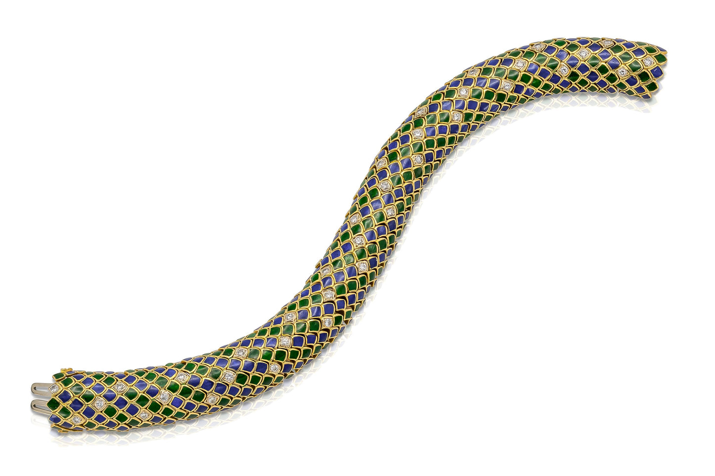 Vintage 1980s Enamel Scales Bracelet with Diamonds