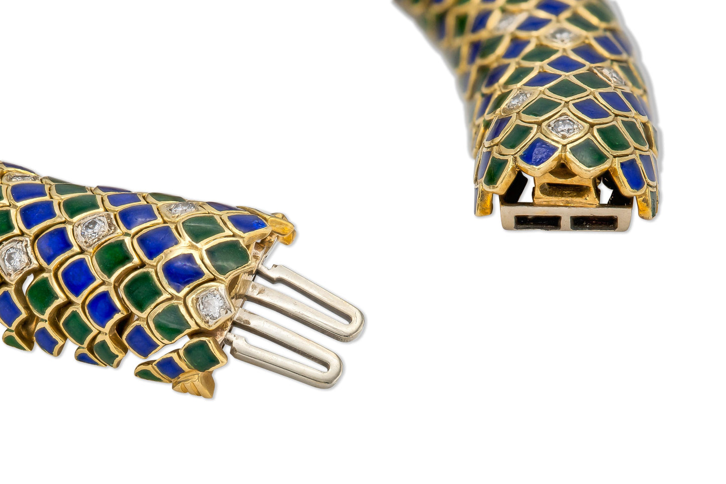 Vintage 1980s Enamel Scales Bracelet with Diamonds
