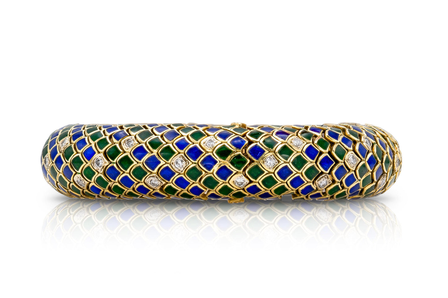 Vintage 1980s Enamel Scales Bracelet with Diamonds
