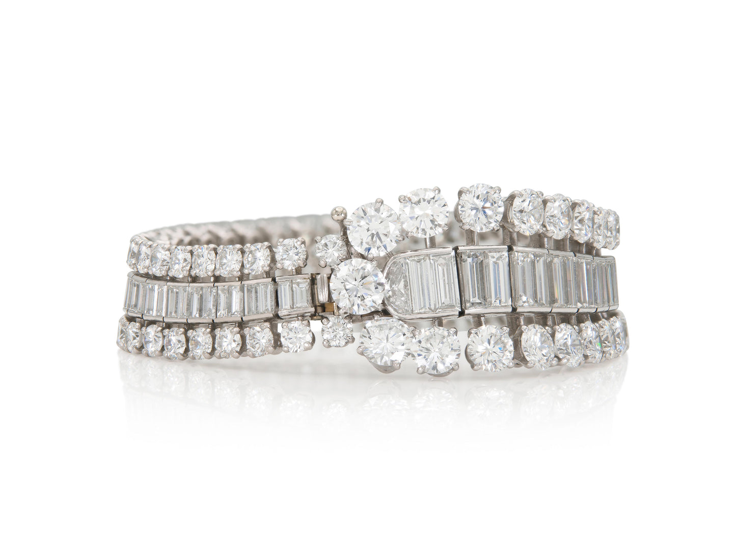 Vintage 1950s Boucheron 57.00 Carat Round and Baguette Diamonds Bracelet