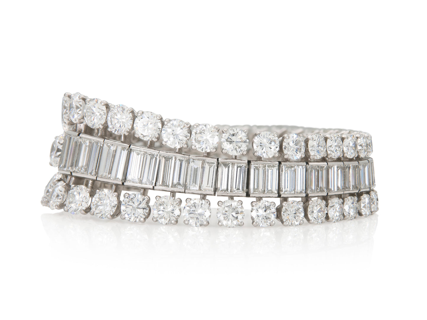 Vintage 1950s Boucheron 57.00 Carat Round and Baguette Diamonds Bracelet