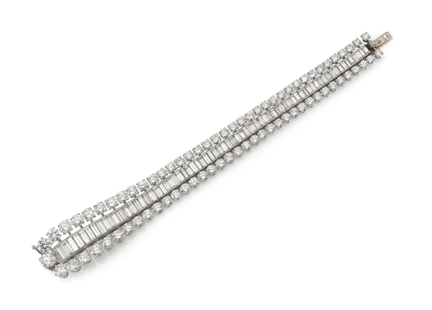 Vintage 1950s Boucheron 57.00 Carat Round and Baguette Diamonds Bracelet