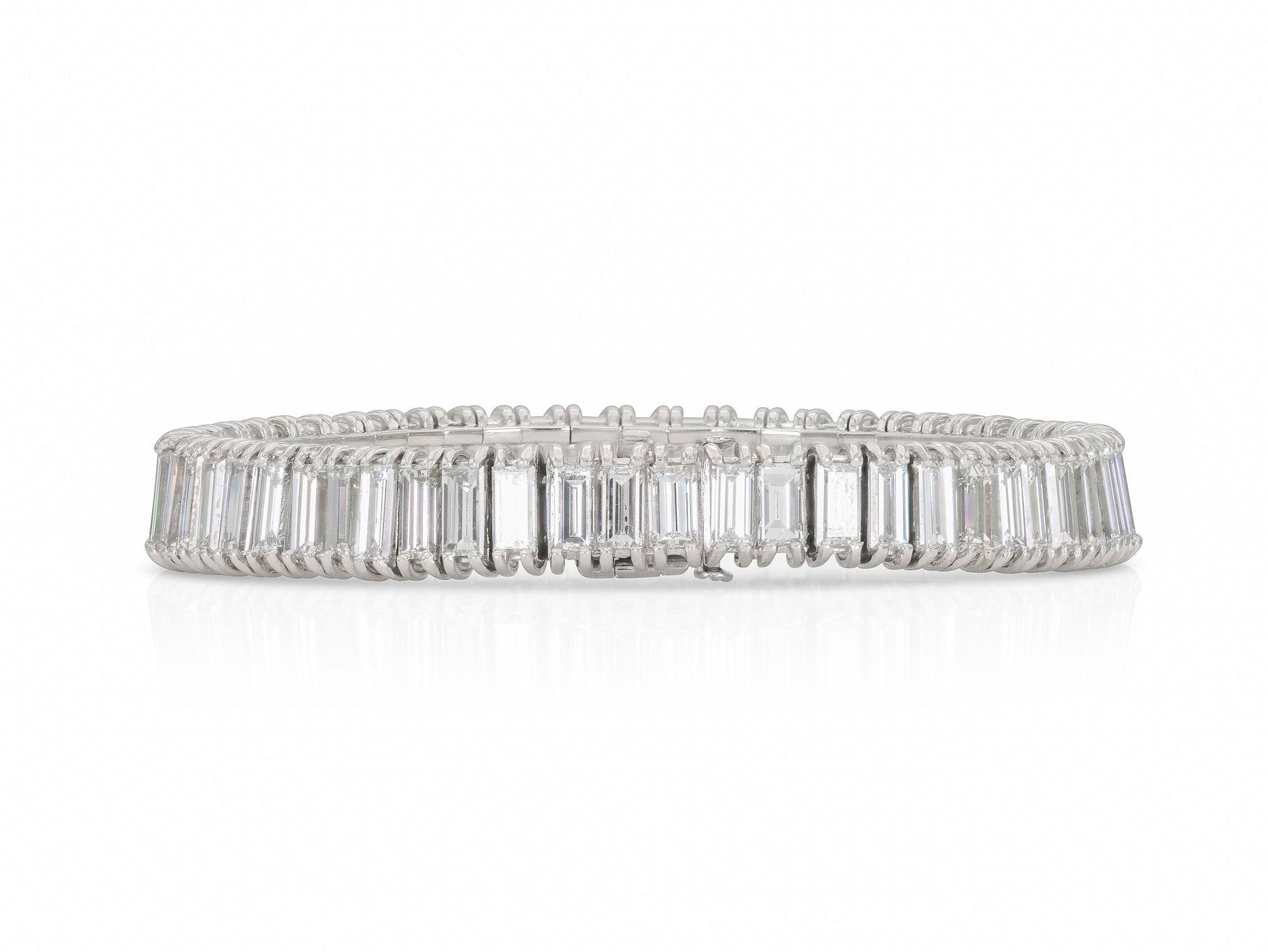 Vintage 1940s 40.00 Carat Baguette Cut Diamond Line Bracelet