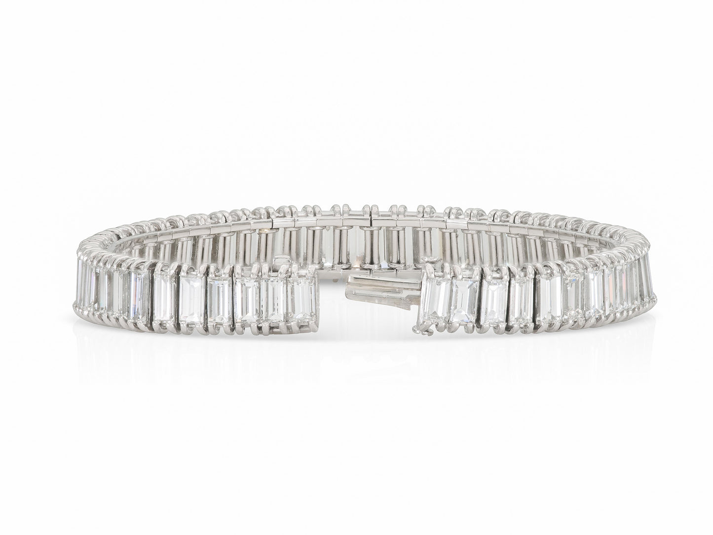 Vintage 1940s 40.00 Carat Baguette Cut Diamond Line Bracelet