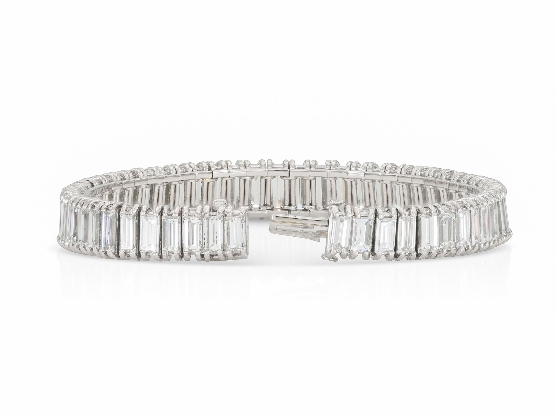Vintage 1940s 40.00 Carat Baguette Cut Diamond Line Bracelet