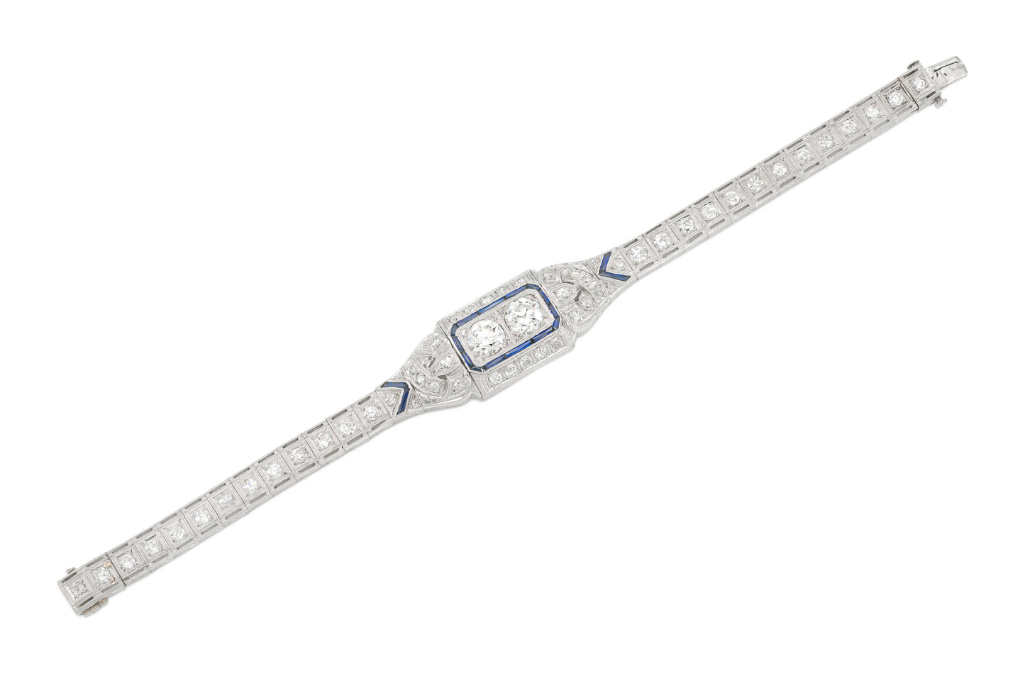 Antique Art Deco 1930s 6.00 carat Diamond Belly Bracelet with Sapphires