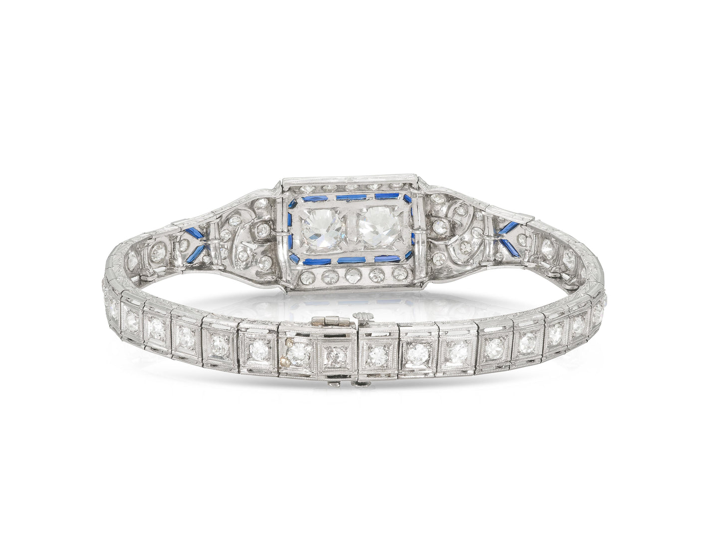 Antique Art Deco 1930s 6.00 carat Diamond Belly Bracelet with Sapphires