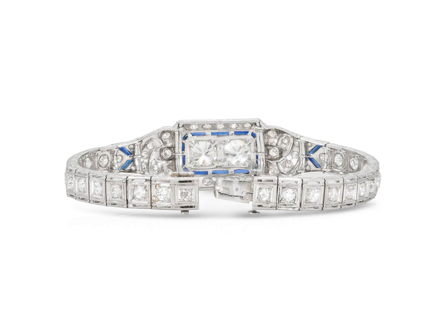 Antique Art Deco 1930s 6.00 carat Diamond Belly Bracelet with Sapphires