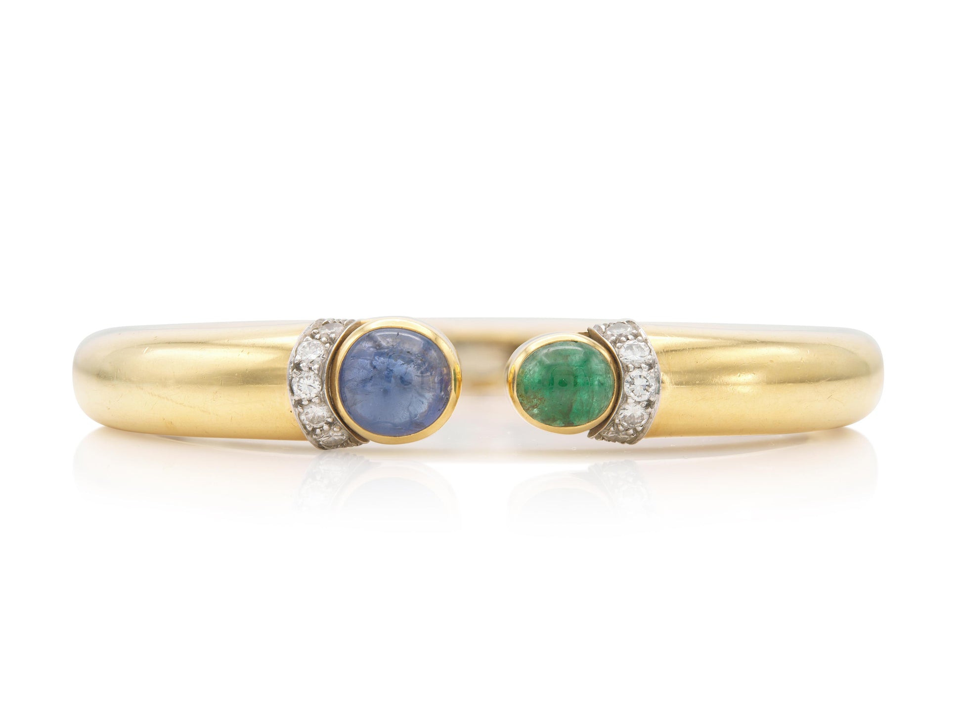 Vintage 1970s David Webb Gold Cuff Bracelet with Sapphire and Emerald