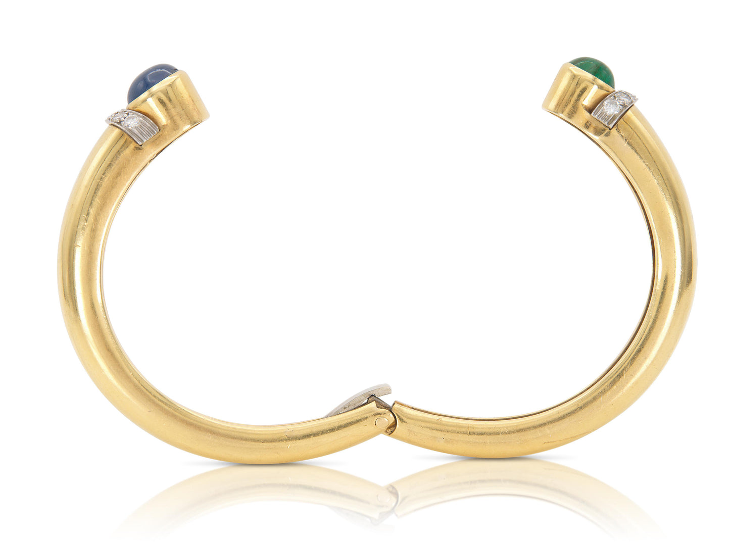 Vintage 1970s David Webb Gold Cuff Bracelet with Sapphire and Emerald